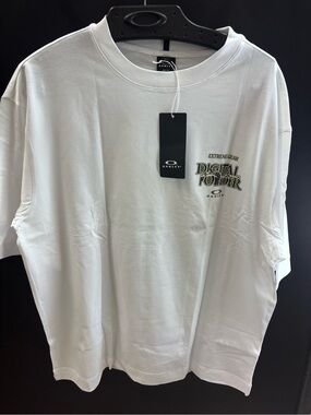 Oakley White Short Sleeve Tee with 'Digital Folder' Chest Graphic